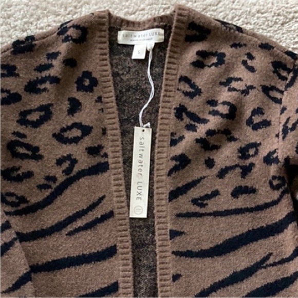 Saltwater Luxe Animal Print Open Cardigan Sweater - Picture 4 of 9